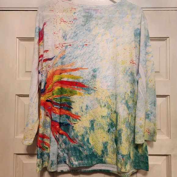 LEOMA LOVEGROVE XXL Women 3/4 Sleeve Knit Fish Shirt Like New 100% Polyester - Picture 2 of 5